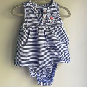 6 month Carters blue and white stripe onesie dress